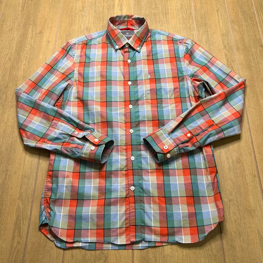 Victorinox Plaid Button Up Shirt Mens‎ M Slim Fit Red Blue Green Check Casual